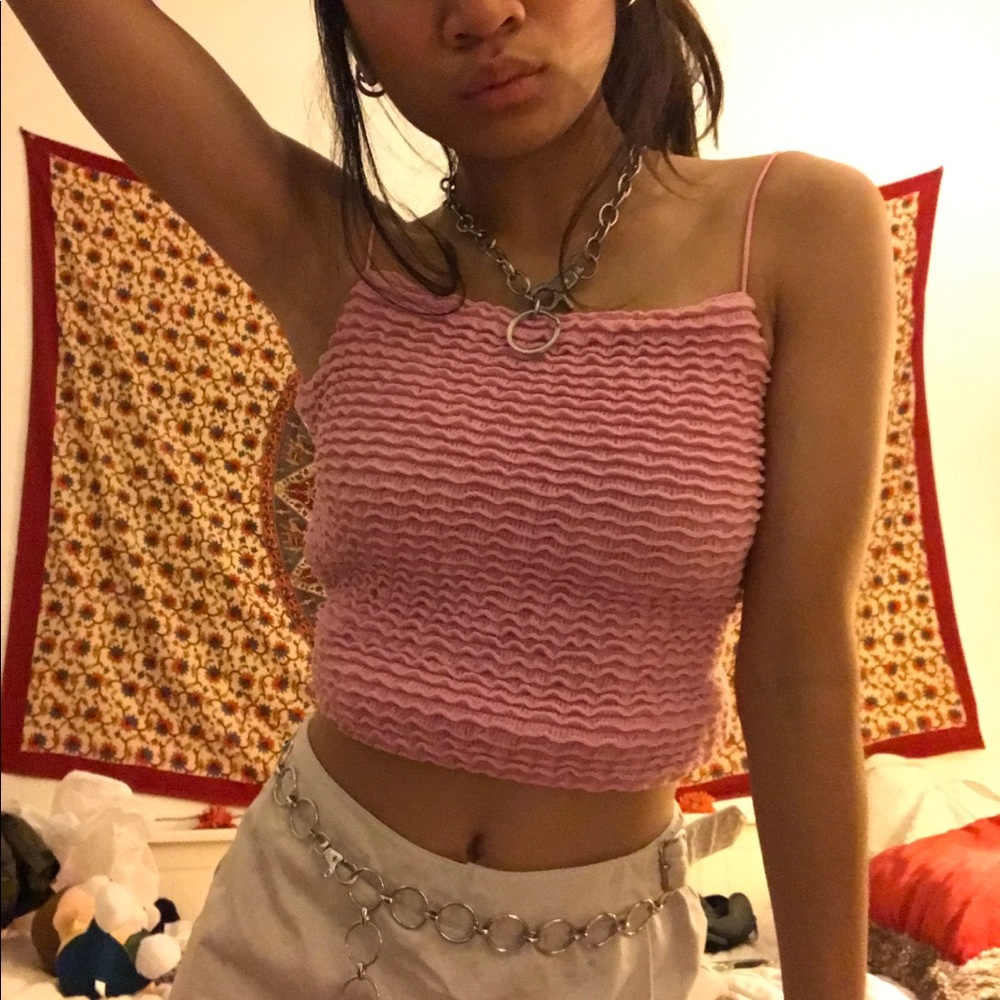 Pink Ruffle Scrunchie 2000 Pink Backless Tank
